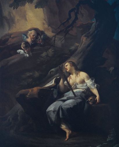 Attribué à Corrado Giaquinto (vers 1690 - 1765) Marie-Madeleine dans un paysage Toile....