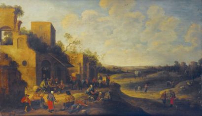 Joost Cornelisz Droochsloot (Utrecht 1586-1666) L'entrée du village Panneau parqueté....