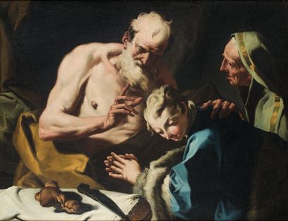Giovanni Batt ista Pitt oni (Venise 1687-1767) La Bénédiction de Jacob Toile. H_55...