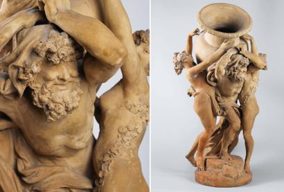 Albert Carrier Belleuse (1824-1887) Deux bacchantes et un Hercule portant un vase...