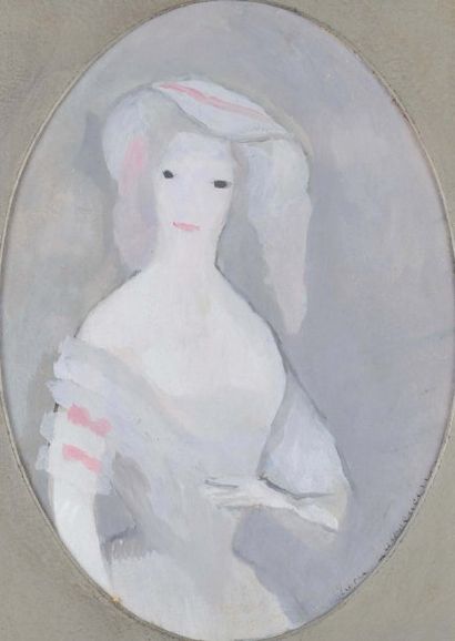 Marie LAURENCIN (1883-1956) Portrait de jeune femme. Huile sur carton. Signée Marie...