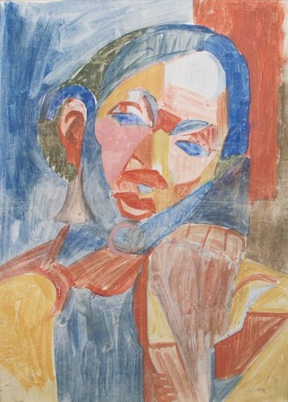 André LHOTE (1885-1962) Portrait d'homme cubiste Gouache sur papier. Signée Lhote...
