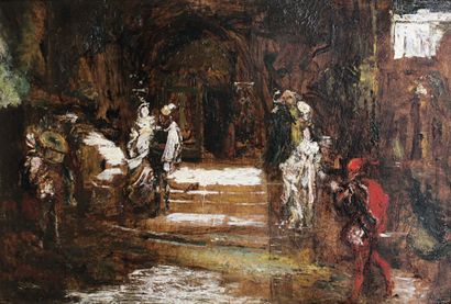 Adolphe Monticelli (1825-1886) Sur les marches de l'Opéra Huile sur panneau. Olie...
