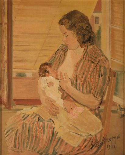 Edgard Tytgat (1879-1957) L'enfant au sein, 1944 Huile sur toile. Signée et datée...