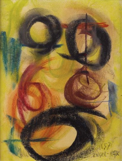 Engel-Pak (1885-1965) Composition, 1957 Pastel sur papier. Signé et daté 11-57 en...