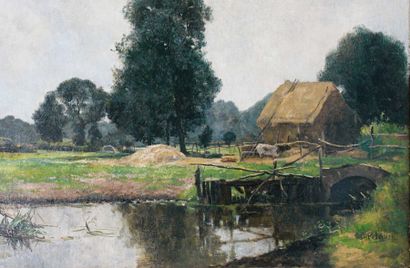 Léon Germain Pelouse (1838-1891) Paysage Huile sur toile. Signée en bas à droite....