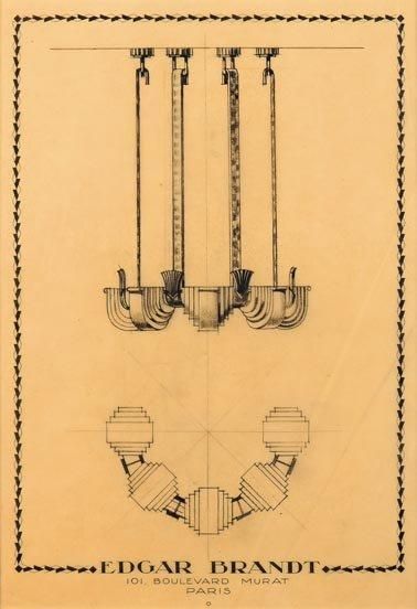 Edgar BRANDT (1880-1960) Dans le gout de Croquis d’un plafonnier
Dessin à la mine...