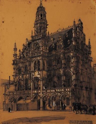 L.-H. BOILEAU (1878-1948) Représentation d’un hôtel de ville
gothique (modèle de...