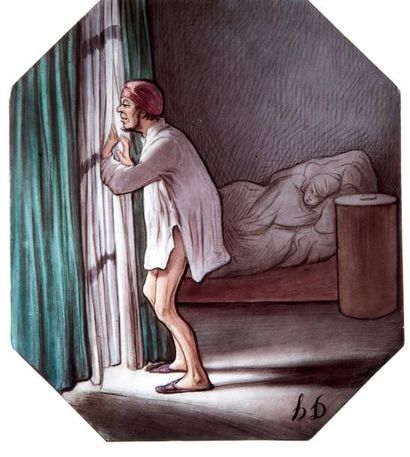 [DAUMIER (Honoré)] Un bourgeois à la fenêtre de sa chambre. Sans lieu ni date [XIXe...