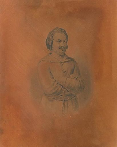 [BALZAC] BERTALL (Albert d'Arnoux, dit) H. de Balzac. [Paris, 1855]. Plaque de cuivre...