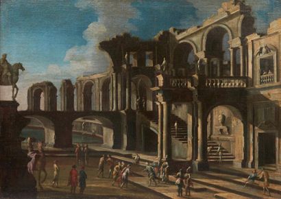 ALBERTO CARLIERI (ROME 1672 - 1720) Rencontre des princes orientaux dans une architecture...
