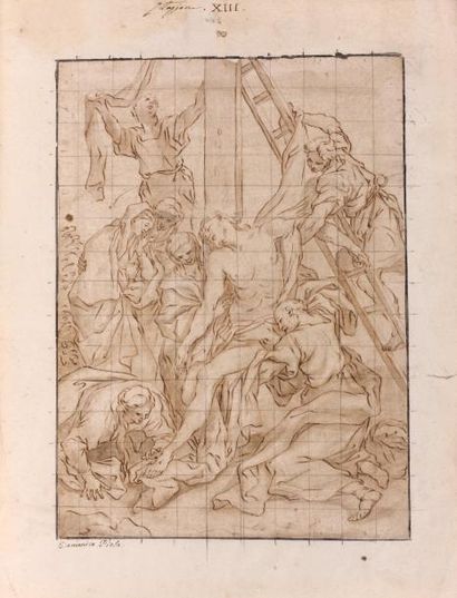 DOMENICO PIOLA (GÊNES 1627 - 1703) La Descente de Croix Sanguine, plume et encre...