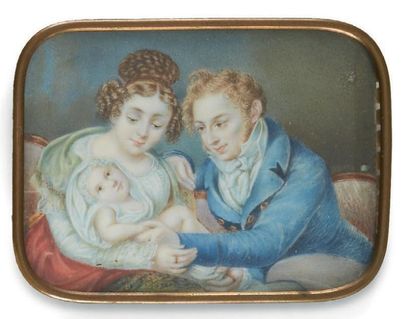 ÉCOLE FRANÇAISE DU DÉBUT DU XIXE SIÈCLE Portrait d'un couple de personnages et leur...