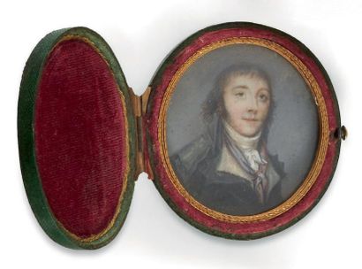 MICHEL THOÜESNY (1754 - 1815) Portrait d'un conventionnel en redingote grise, un...
