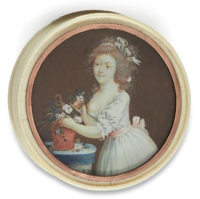 CAMPANA P.I.V (1744 - 1786) (ÉCOLE DE) Jeune femme à la robe blanche installant des...