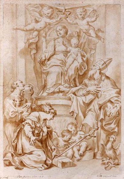 PAOLO GIROLAMO PIOLA (GÊNES 1666 - 1724) Vierge à l'Enfant en gloire, adorés par...