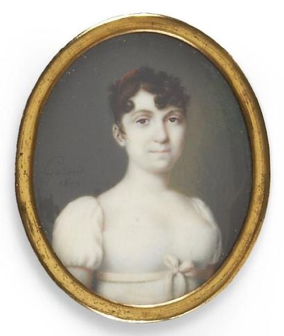 GALLAND (ACTIF EN 1809) Portrait de jeune femme brune de trois-quarts vers la droite,...