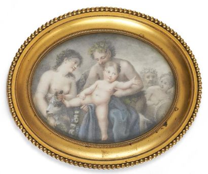 ÉCOLE FRANÇAISE VERS 1780 Bacchus enfant sur un bouquetin dans un cortège de Ménades...