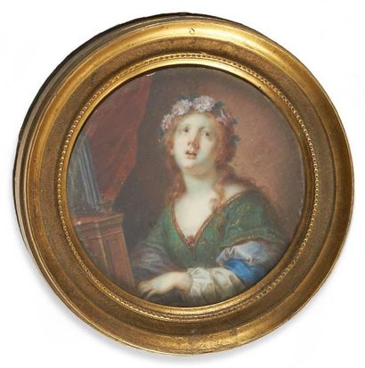 J.B.J. AUGUSTIN (1759 - 1832) (ÉCOLE DE) Portrait d'une jeune femme jouant de l'orgue...
