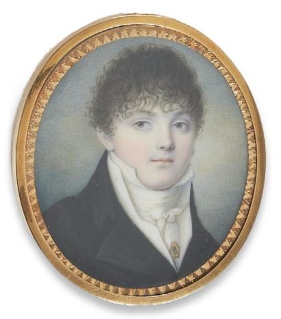 JOSEPH DESVERNOIS (ACTIF VERS 1768 - 1810) Portrait de jeune homme en redingote grise...