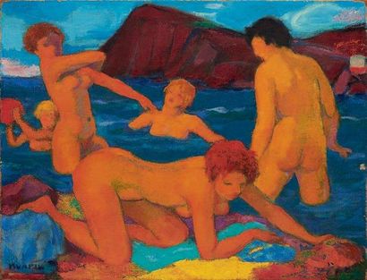 Charles KVAPIL (1884-1957) Le bain Huile sur toile. Signée en bas à gauche. Titrée...