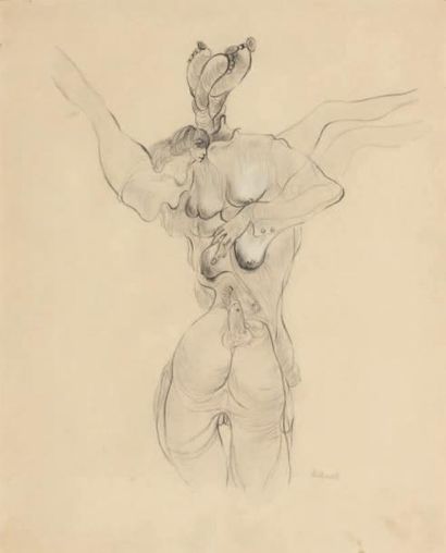 HANS BELLMER (1902-1975) Composition érotique Dessin au crayon sur papier. Signé...