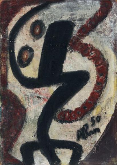 JEAN-MICHEL ATLAN (1913-1960) Sans titre, 1950 Huile sur panneau. Signée et datée...