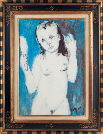 BERNARD LORJOU (1908-1986) La jeune fille au miroir Acrylique sur toile. Signée en...