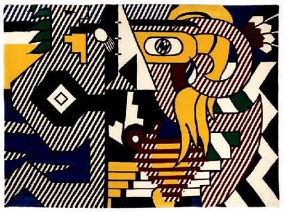 ROY LICHTENSTEIN (1923-1997) Untitled Tapis en laine. Signé au dos. Charles E. Slatkin...