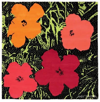 ANDY WARHOL (1928-1987) Flowers Tapis en laine. Signé en bas à droite. Signé au dos....