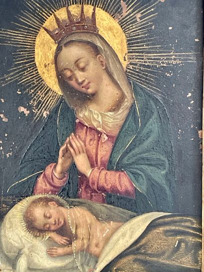 null École FRANCO-FLAMANDE vers 1620,
Vierge à l'Enfant endormi ,
Cuivre
cadre ancien...
