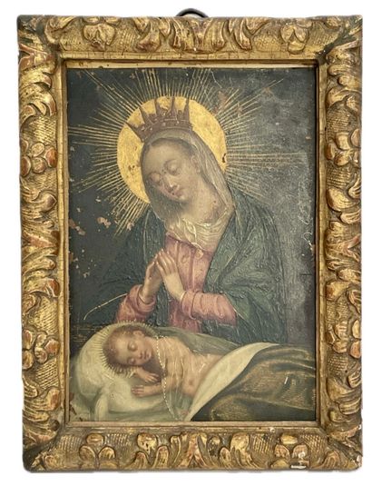 null École FRANCO-FLAMANDE vers 1620,
Vierge à l'Enfant endormi ,
Cuivre
cadre ancien...