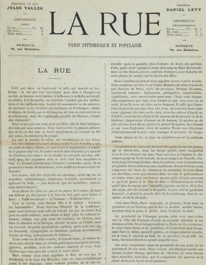 [VALLÈS] La Rue. Paris pittoresque et populaire. Rédacteur en chef: Jules Vallès....