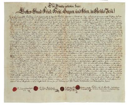 COLMAR Pièce signée par 4 pasteurs, Colmar 6 février 1670; 1 page in-plano (32 x...