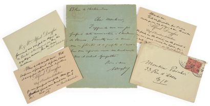 DREYFUS Alfred (1859-1935) 2 Lettres autographes signées et 3 cartes de visite autographes,...