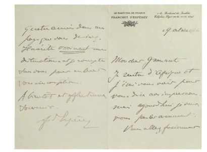 GÉNÉRAUX ET MARÉCHAUX 20 Lettres, dont 18 autographes signées, adressées au général...