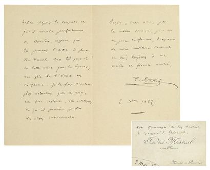MISTRAL FRÉDÉRIC (1830-1914) 4 Lettres autographes signées, Maillane 1887-1906; 8...