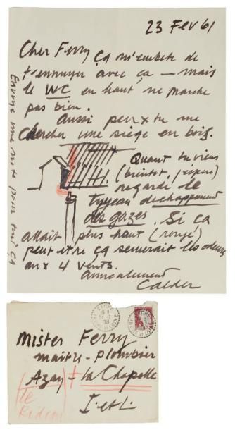 CALDER Alexander (1898-1976) Lettre autographe signée avec dessin, [Saché] 23 février...