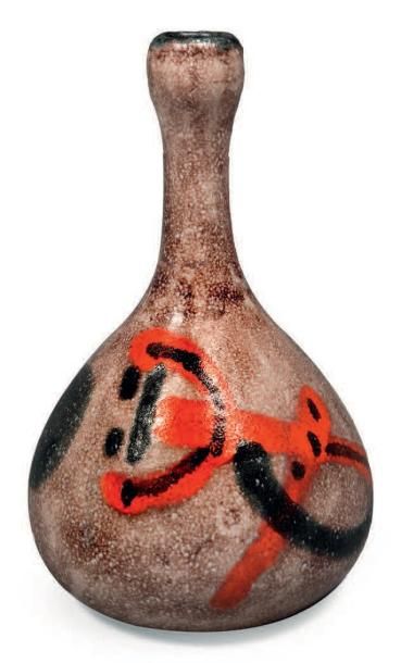 Guido Gambone (1909-1969) Vase à décors abstraits Terre crue et faïence émaillée...