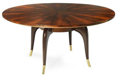 Paolo BUFFA (1903-1970) Table basse Acajou et bronze Vers 1950 H_61 cm D_125 cm