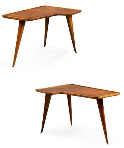 Gio PONTI (1891-1979) Paire de tables d'appoints Noyer Vers 1945 H_48 cm L_80 cm...