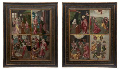 École Anversoise du XVIe siècle Retable avec huit scènes de la vie de la Vierge Paire...