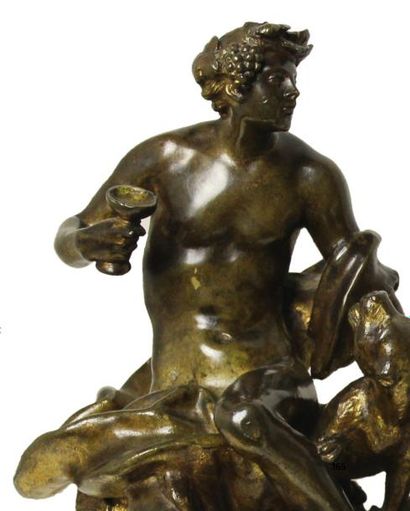 null PAIRE DE GROUPES en bronze patiné représentant Bacchus et Ariane drapés à l'antique...