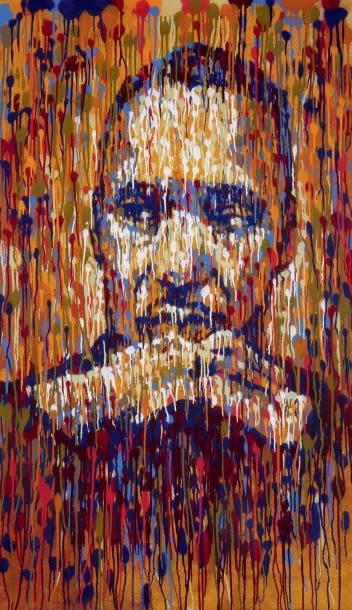LAZOO Drippin Martin Luther King, 2012 Peinture à la bombe et acrylique H_145 cm...