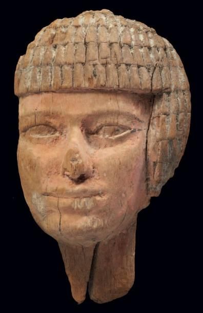 EGYPTE TÊTE DE STATUE représentant le visage d'un homme coiffé de la perruque en...