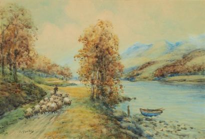 D. MARTIN The Braes o' Balguidder, Loch Voil, 1941 Aquarelle sur papier. Watercolor...