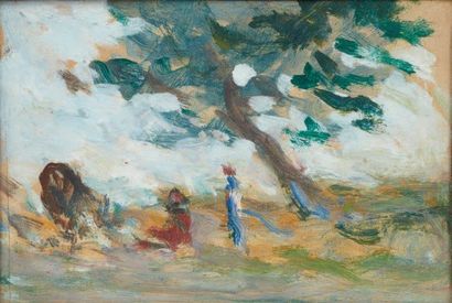 Maximilien Luce (1858-1941) Étude de paysage animé, ca 1933 Huile sur toile. Signée,...