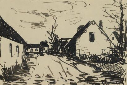 Maurice de Vlaminck (1876-1958) Ruelle dans un village Encre sur papier. Signée en...