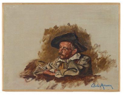 CHARLES MEISSONIER (1848-1917) Portrait d'homme. Huile sur toile. Cachet de l'atelier...