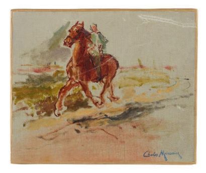 CHARLES MEISSONIER (1848-1917) Étude de cavalier Huile sur toile. Cachet de l'atelier...